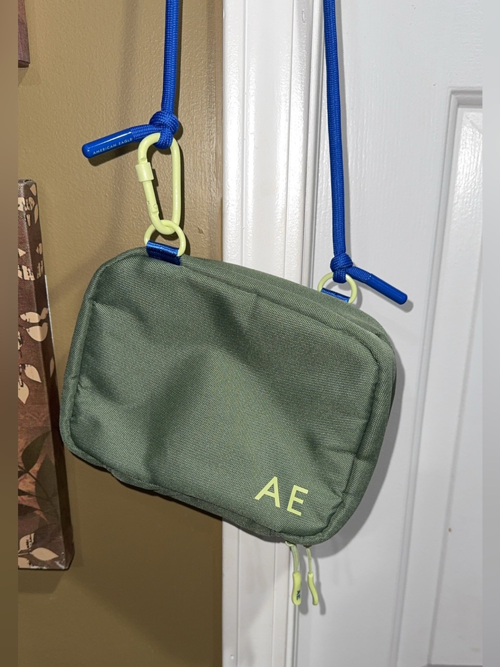 American Eagle Outfitters Olive Green Blue Small Crossbody Bag Purse Zipper